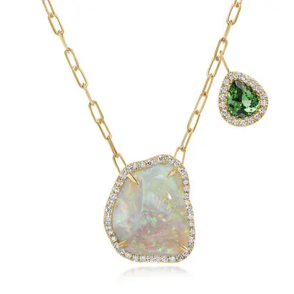 18K Yellow Gold Australian Opal/Mint Garnet/Diamond Neckpiece<br>NNLFF9001024E<div class='big'>$16,695.00</div>