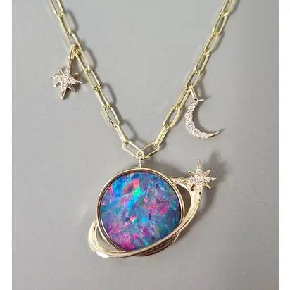 14K Yellow Gold Australian Opal Doublet/Diamond Neckpiece, NOD360AD1C, $5,245.00
