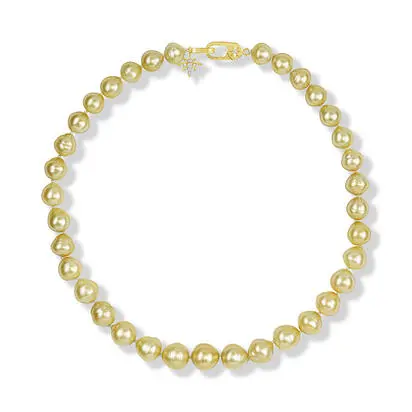 14K Yellow Gold 13.5 - 11mm Baroque Golden South Sea Pearl/Diamond Strand<br>NP0SSBQ16386C
