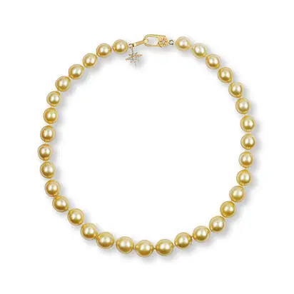 14K Yellow Gold 13.3 - 11mm Near Round Golden South Sea Pearl/Diamond Strand Necklace<br>NP0SSNR16366C