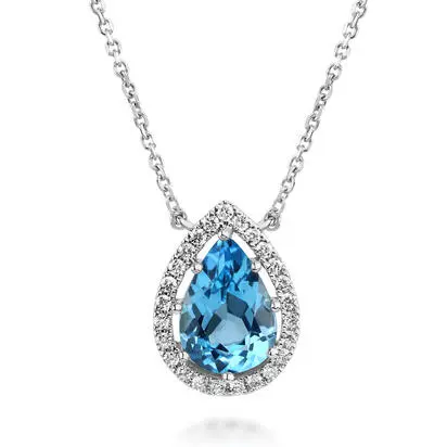 14K White Gold 10x7 Pear Blue Topaz/Diamond Neckpiece | NPF521B21WI