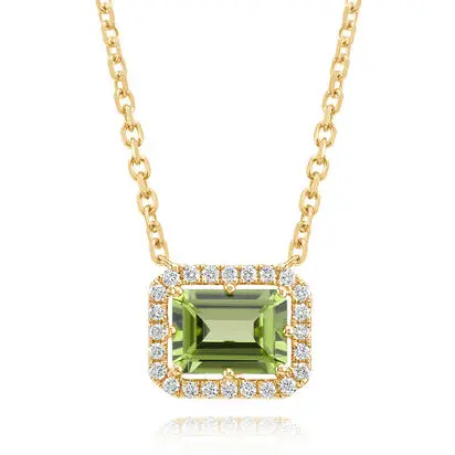 14K Yellow Gold 8x6 Octagon Peridot/Diamond Neckpiece | NPF526T21CI