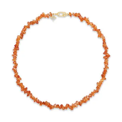 14K Yellow Gold 17" Rough Mandarin Garnet/Diamond Neckpiece, NSEST995208C, $6,345.00
