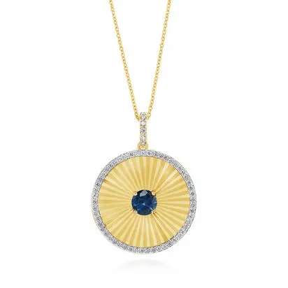 14K Yellow Gold Montana Sapphire/Diamond Medallion Pendant<br>P60MS090CI