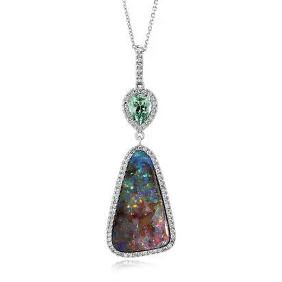 Platinum Australian Boulder Opal/Mint Garnet/Diamond Pendant<br>PBOFF7911298P<div class='big'>$23,095.00</div>