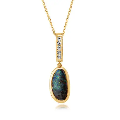 14K Yellow Gold Australian Boulder Opal/Diamond Pendant<br>PBR054-20I<div class='big'>$4,995.00</div>