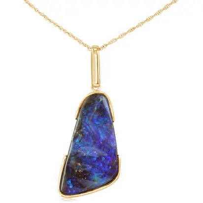 14K Yellow Gold Half Bezel Australian Boulder Opal Pendant<br>PBR086-9I<div class='big'>Call for current price</div>