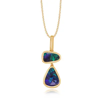 14K Yellow Gold Australian Boulder Opal 2-Stone Pendant, PBR111-10I, $4,395.00