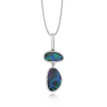 Sterling Silver Australian Boulder Opal 2-Stone Pendant, PBR111S-10I, $2,495.00