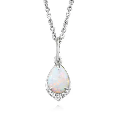 14K White Gold Australian Opal/Diamond Pendant, PCO306N11WI, Call for current price