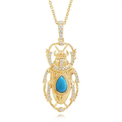 14K Yellow Gold Arizona Turquoise/Diamond Scarab Pendant<br>PCO328AQACI<div class='big'>$2,995.00</div>