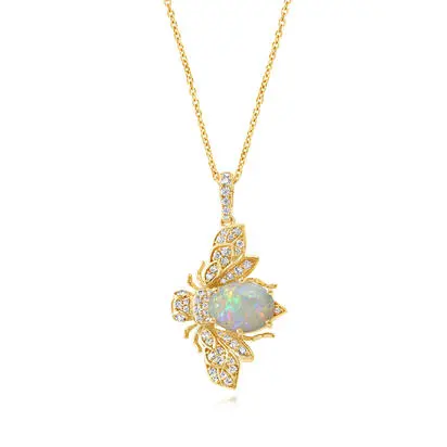 14K Yellow Gold Australian Opal/Diamond Bee Pendant | PCO329N1ACI