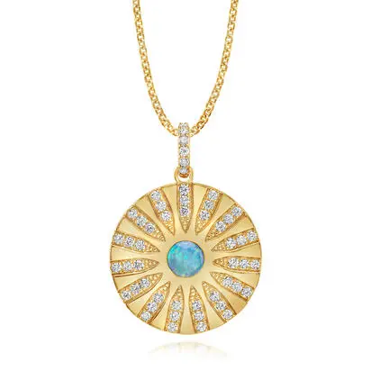 14K Yellow Gold Australian Opal/Diamond Medallion Pendant, PCO334N01CI, $4,145.00