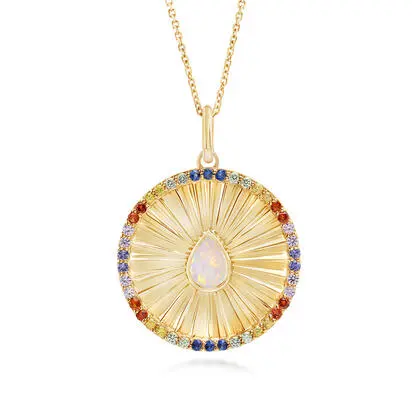 14K Yellow Gold Australian Opal/Rainbow Sapphire Medallion Pendant  ,<br>PCO336N1RSCI<div class='big'>$4,145.00</div>