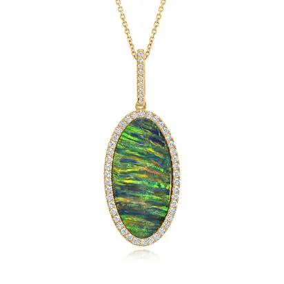 18K Yellow Gold Australian Opal Doublet/Diamond Pendant<br>PDBFF220810E<div class='big'>$10,245.00</div>