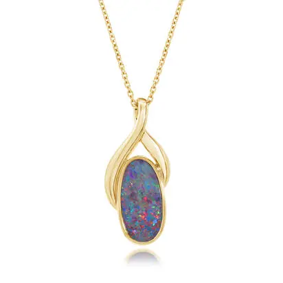 14K Yellow Gold Australian Opal Doublet Pendant | PDBT01-15I
