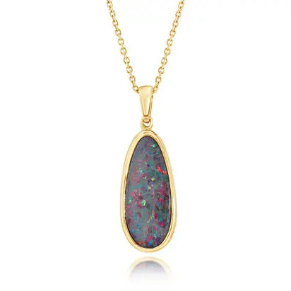 14K Yellow Gold Australian Opal Doublet Pendant | PDBT02P-13I