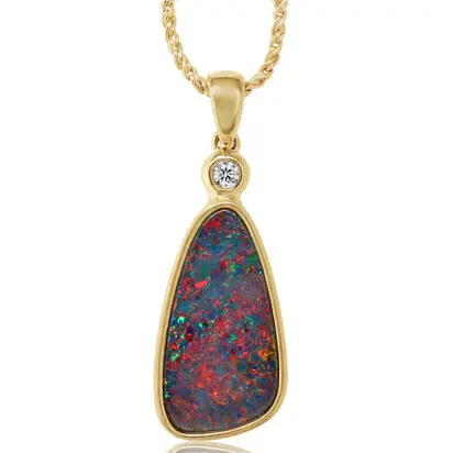 14K Yellow Gold Australian Opal Doublet/Diamond Pendant | PDBT106-11I
