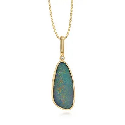 14K Yellow Gold Australian Opal Doublet/Diamond Pendant with Paperclip Bail, PDBT206-20I, $4,895.00