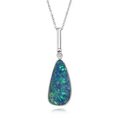 14K White Gold Australian Opal Doublet/Diamond Pendant with Paperclip Bail<br>PDBTW206-8I<div class='big'>$2,295.00</div>