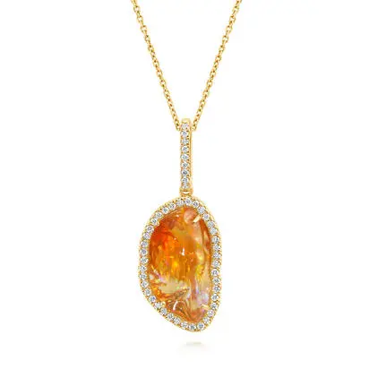 14K Yellow Gold Mexican Fire Opal/Diamond Pendant | PFOFF761528C