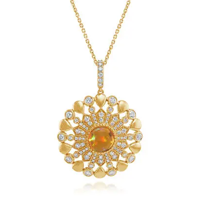14K Yellow Gold Mexican Fire Opal/Diamond Pendant<br>PFORD760152CI