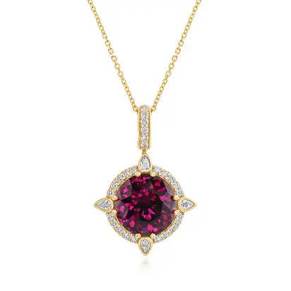 18K Yellow Gold Purple Garnet/Diamond Pendant<br>PGPRD645704EI