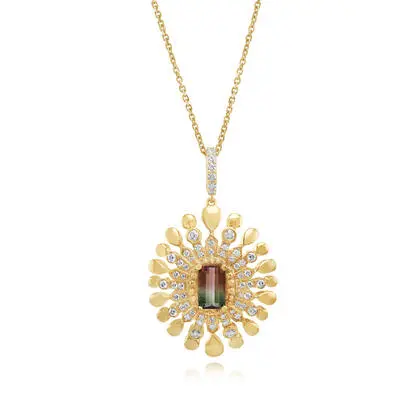 14K Yellow Gold Watermelon Tourmaline/Diamond Pendant<br>PH2OC350065-2CI