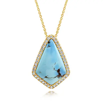 14K Yellow Gold Kazakhstan Turquoise/Diamond Pendant<br>PKQKT992653C<div class='big'>$4,245.00</div>