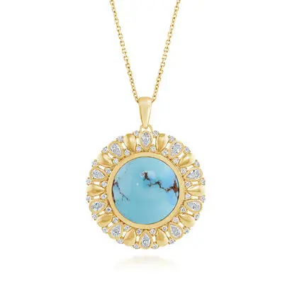 14K Yellow Golden Hills Turquoise/Diamond Pendant, PKQRD992640CI