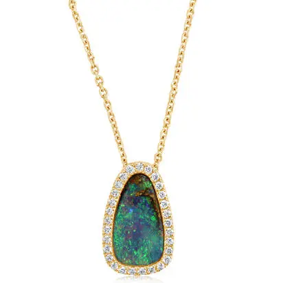 14K Yellow Gold Australian Boulder Opal /Diamond Pendant | PMBO1A162CI