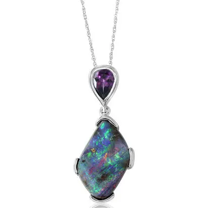 Sterling Silver Australian Boulder Opal/Purple Garnet Pendant<br>PMBO1B636SI<div class='big'>Call for current price</div>