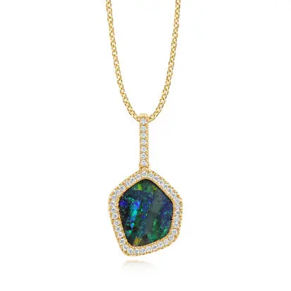 14K Yellow Gold Australian Boulder Opal/Diamond Pendant<br>PMBO3A279CI