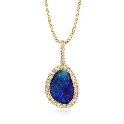 14K Yellow Gold Australian Boulder Opal/Diamond Pendant<br>PMBO3A400CI