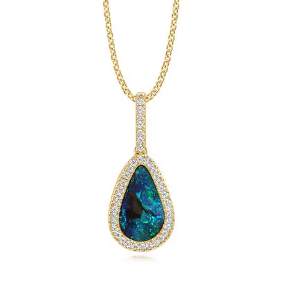 14K Yellow Gold Australian Boulder Opal/Diamond Pendant<br>PMBO4A240CI