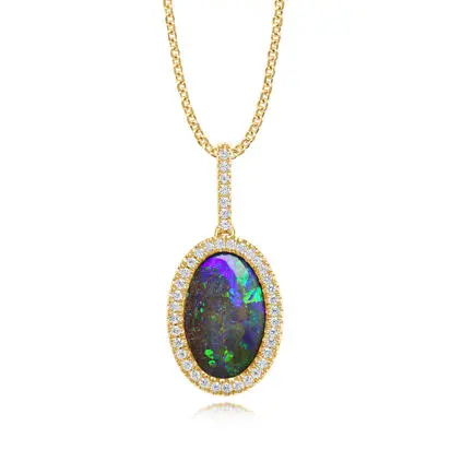 14K Yellow Gold Australian Boulder Opal/Diamond Pendant<br>PMBO4A354CI