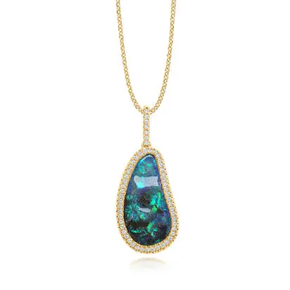 14K Yellow Gold Australian Boulder Opal/Diamond Pendant<br>PMBO4A864CI