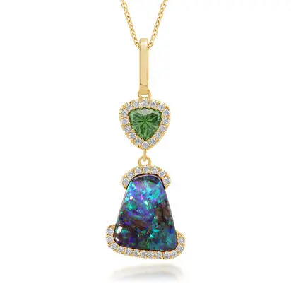 18K Yellow Gold Australian Boulder Opal/Tsavorite/Diamond Pendant<br>PMBO5A451E<div class='big'>$10,145.00</div>