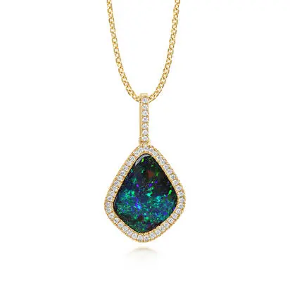 14K Yellow Gold Australian Boulder Opal/Diamond Pendant<br>PMBO5A578CI