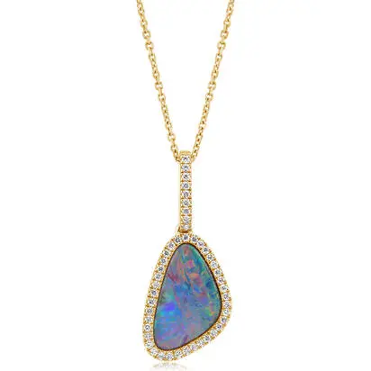 14K Yellow Gold Australian Opal Doublet/Diamond Pendant | PMDBT2A315CI