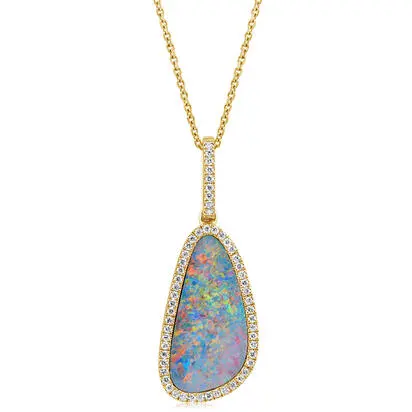 14K Yellow Gold Australian Opal Doublet/Diamond Pendant | PMDBT2A445CI