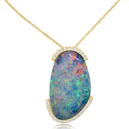 14K Yellow Gold Australian Opal Doublet/Diamond Pendant | PMDBT3A1268CI