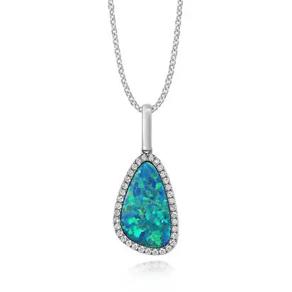 14K White Gold Australian Opal Doublet/Diamond Pendant, PMDBT3A280WI, $2,295.00