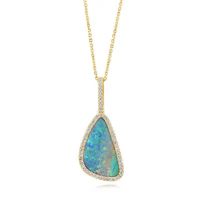 14K Yellow Gold Australian Opal Doublet/Diamond Pendant | PMDBT3A470CI