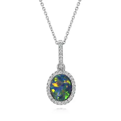 14K White Gold Australian Opal Doublet/Diamond Pendant<br>PMDBT4A125-3WI<div class='big'>$2,545.00</div>
