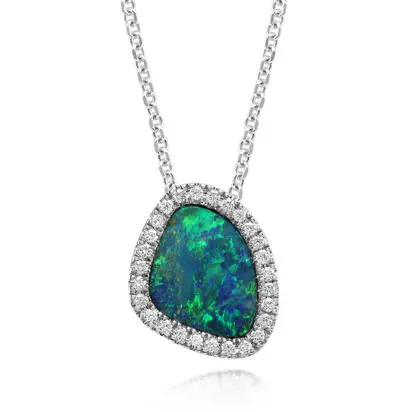 14K White Gold Australian Opal Doublet/Diamond Pendant, PMDBT4A125WI, $2,795.00