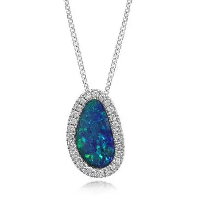 14K White Gold Australian Opal Doublet/Diamond Pendant<br>PMDBT4A145-2WI<div class='big'>$2,945.00</div>