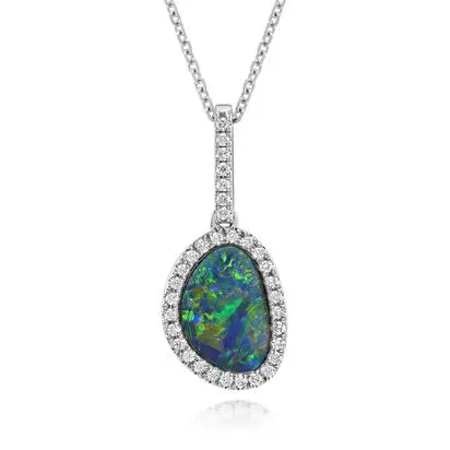 14K White Gold Australian Opal Doublet/Diamond Pendant<br>PMDBT4A160WI<div class='big'>$3,145.00</div>