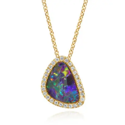 14K Yellow Gold Australian Opal Doublet/Diamond Pendant<br>PMDBT4A165CI<div class='big'>$2,495.00</div>