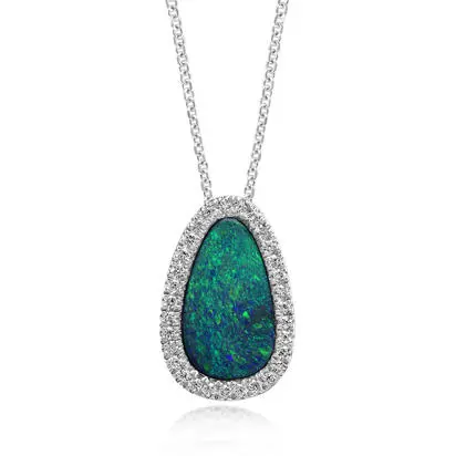 14K White Gold Australian Opal Doublet/Diamond Pendant, PMDBT4A205WI, $3,495.00